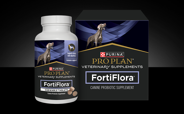 Pro Plan Veterinary Supplements Fortiflora Canine formula and Tablet bottle